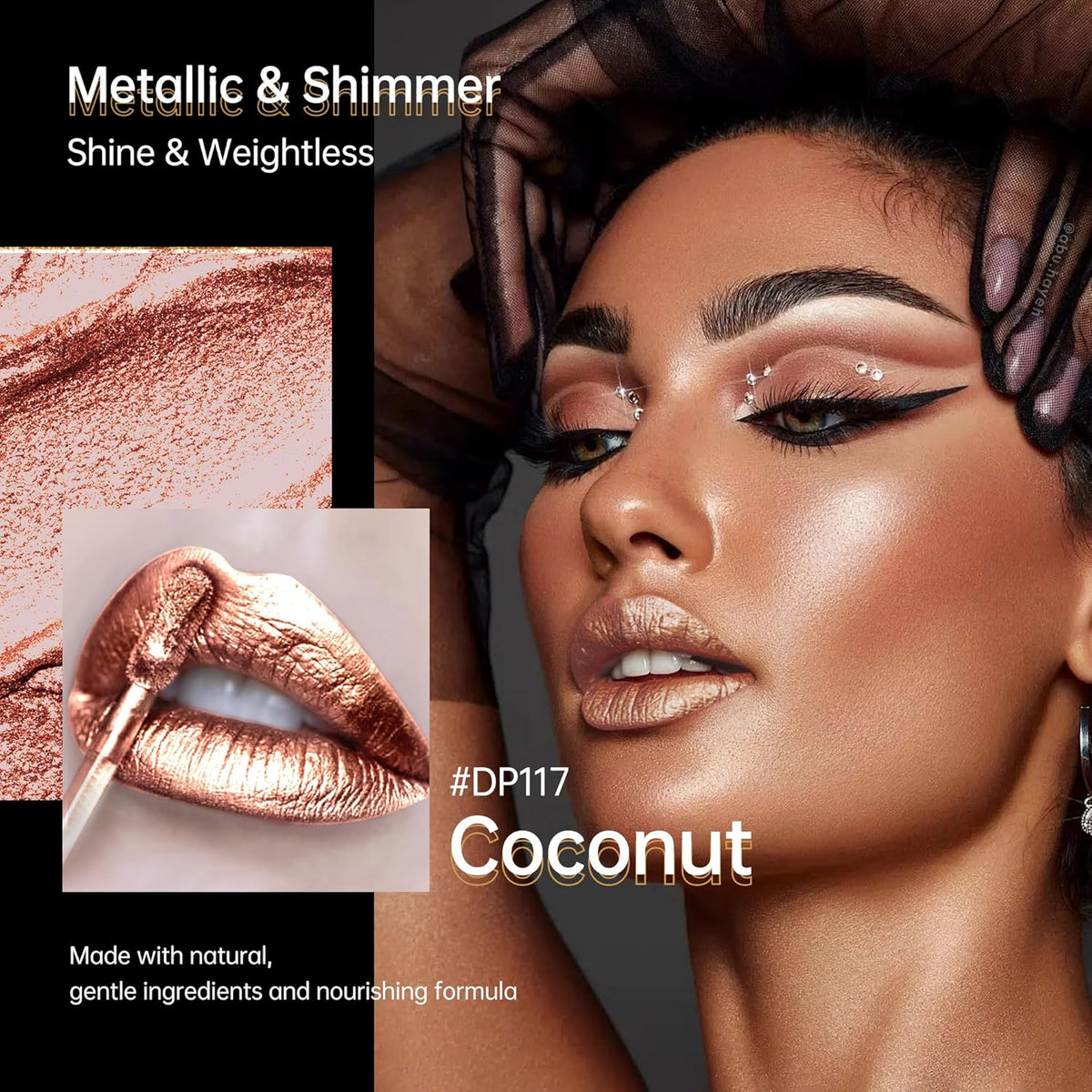 Nude Lipsticks for Women Metallic Lipstick Long Lasting Non Stick Cup Lip Gloss, Shimmer