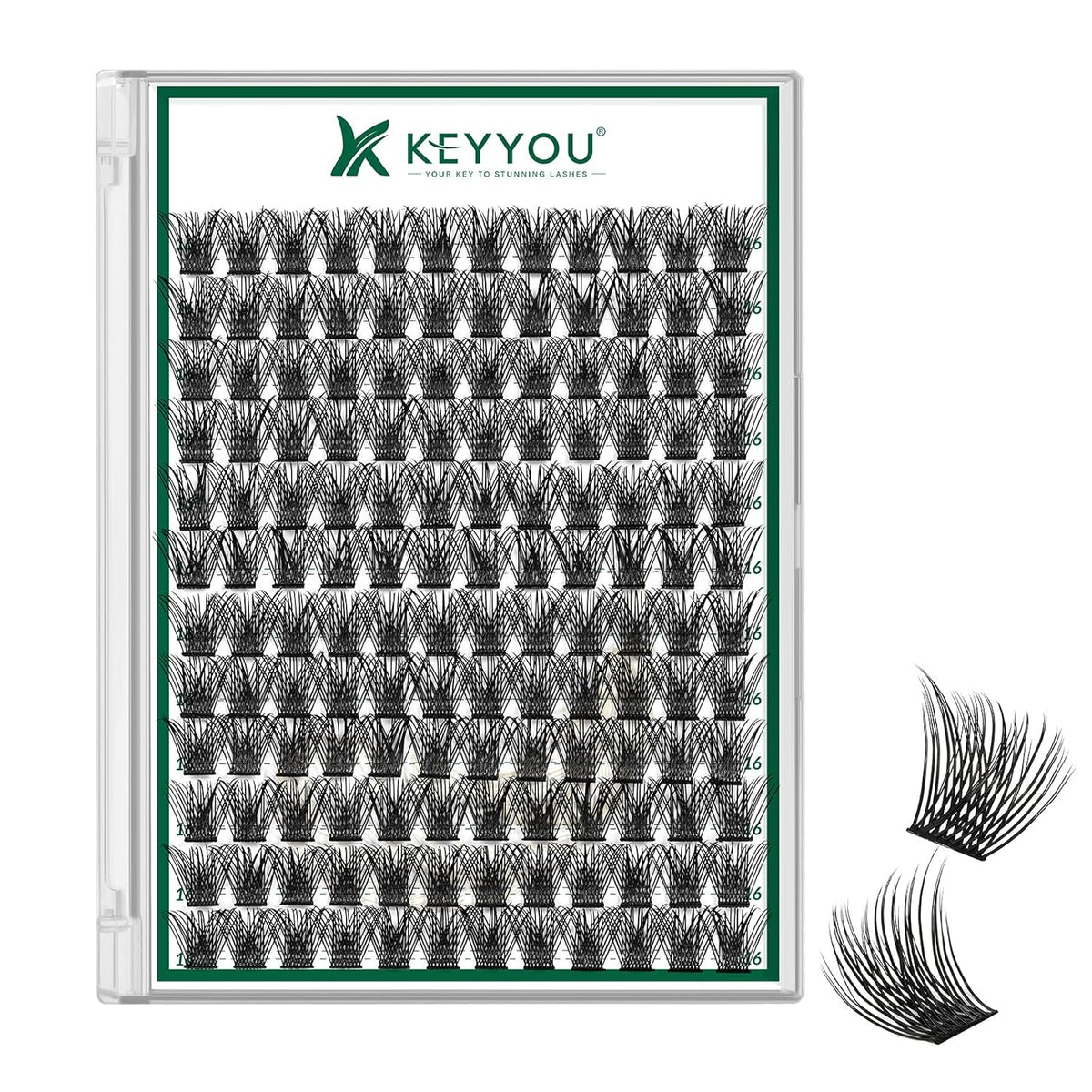 KEYYOU Lash Clusters 144pcs Individual Lashes D Curl 16mm Eyelash Clusters Super Lightweight Air