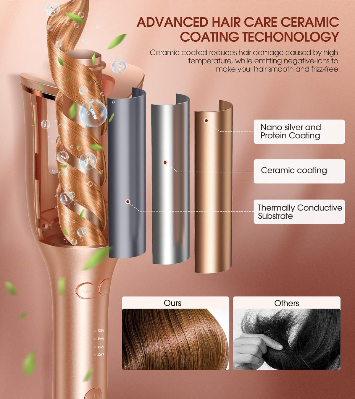 Automatic Curling Iron, Professional Automatic Hair Curler with 1" Curling Wand Large Slot & 4