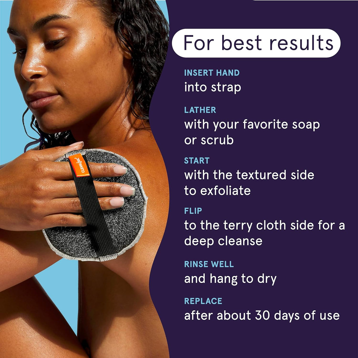Cleanlogic Detoxify Purifying Charcoal Infused Exfoliating Body Scrubber, Dual-Texture Round