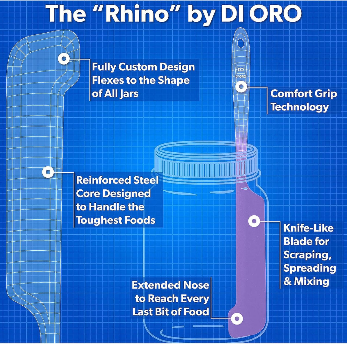 DI ORO Silicone Jar Spatulas for Scraping - Rubber Spatulas Silicone Heat Resistant - Kitchen