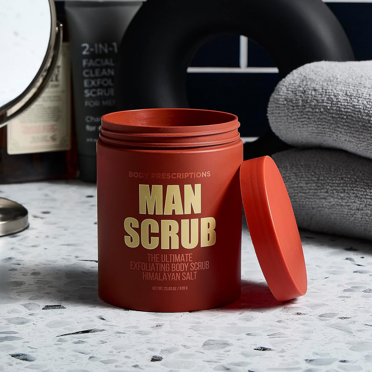 Body Prescriptions Men’s Exfoliating Body Scrub – Ultimate Skin Cleansing Wash in Jar with