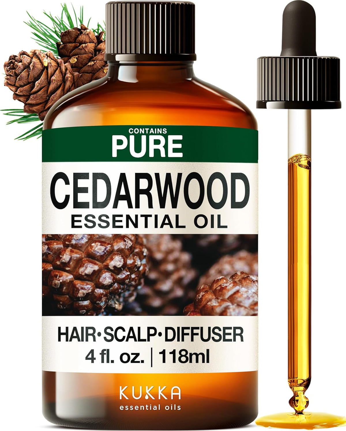 Kukka Cedarwood Essential Oil for Hair Skin & Diffuser - 4 Fl Oz - Cedarwood Oil for Hair