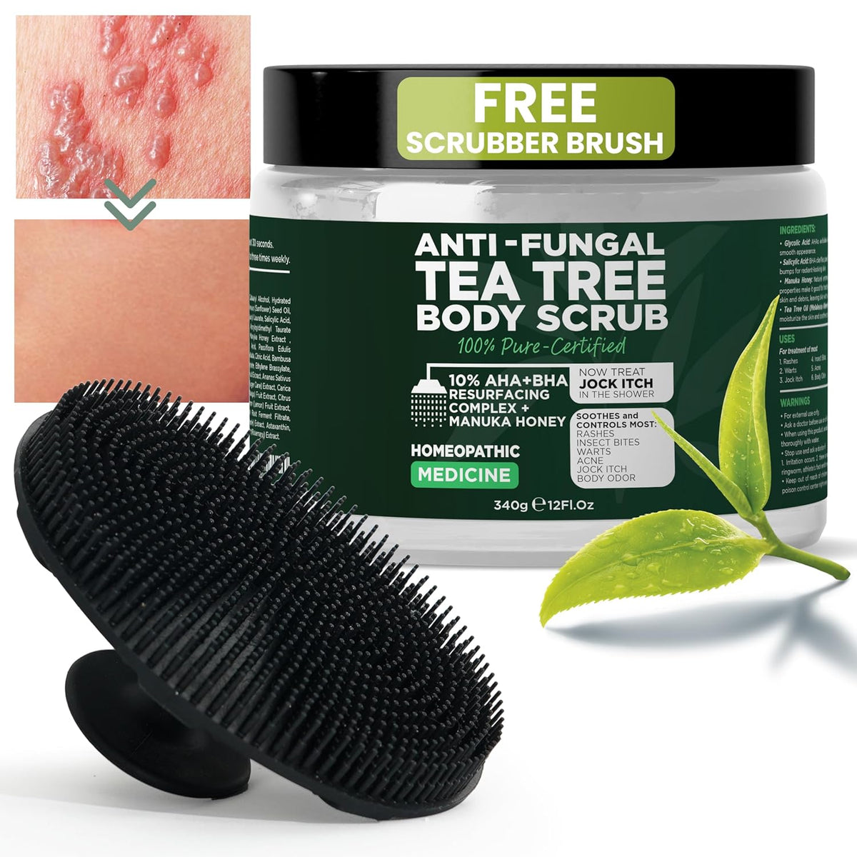 Terramed Just Think Comfort Antifungal Body Scrub with Tea Tree Oil – Exfoliating Body Wash for