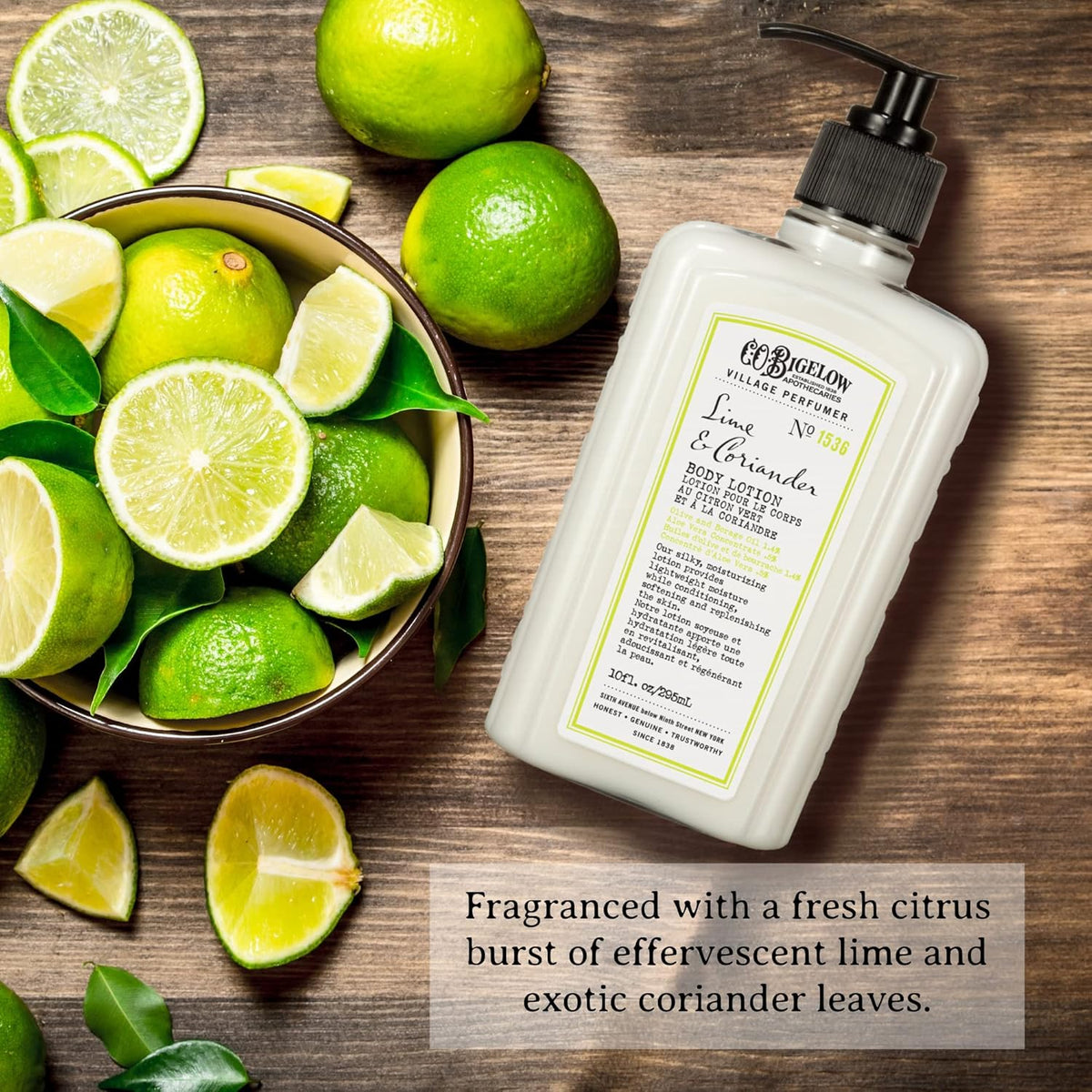 C.O. Bigelow Lime Coriander Body Lotion, Village Perfumer Moisturizing Body Lotion with Aloe Vera