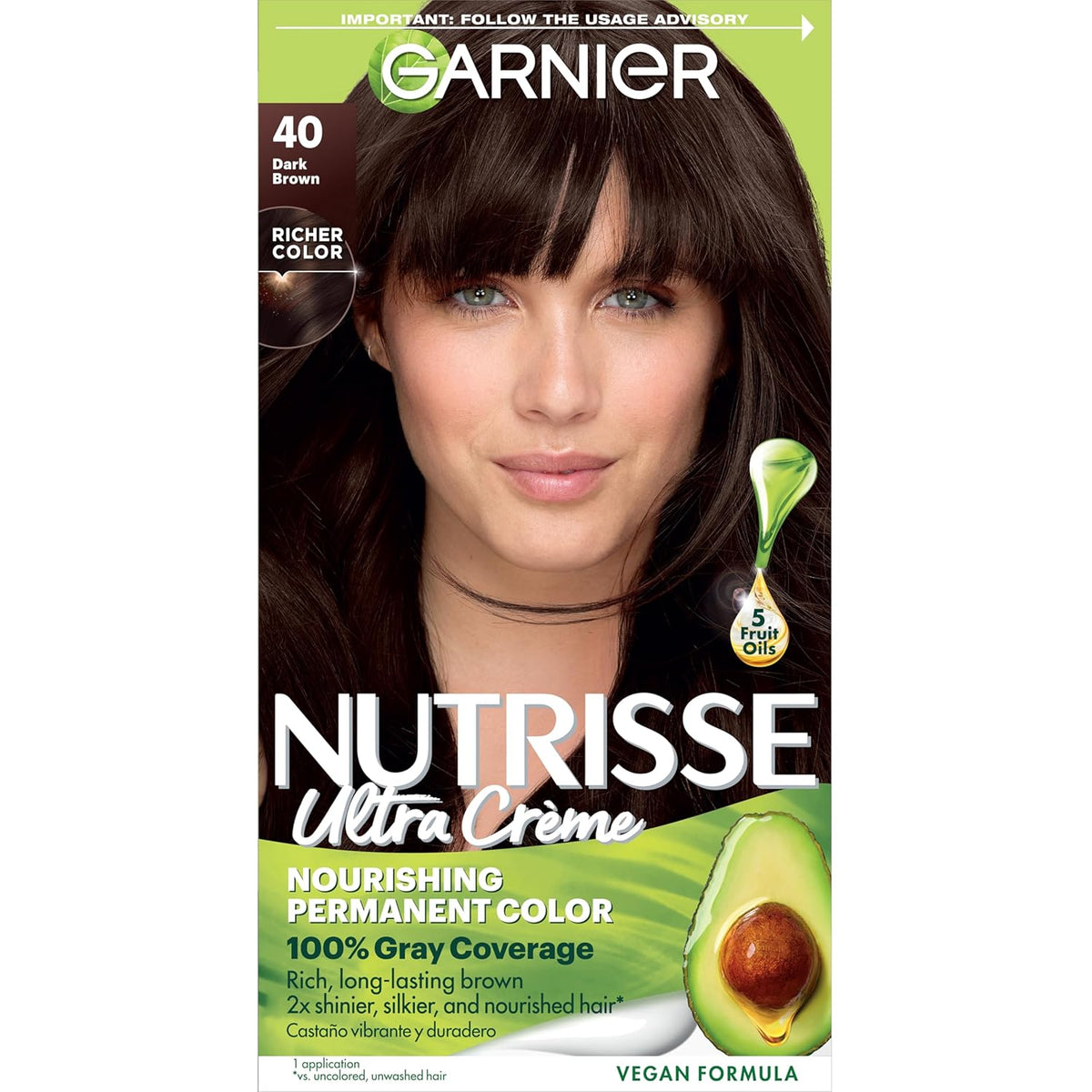 Garnier Hair Color Nutrisse Nourishing Creme, 40 Dark Brown (Dark Chocolate) Permanent Hair Dye, 1