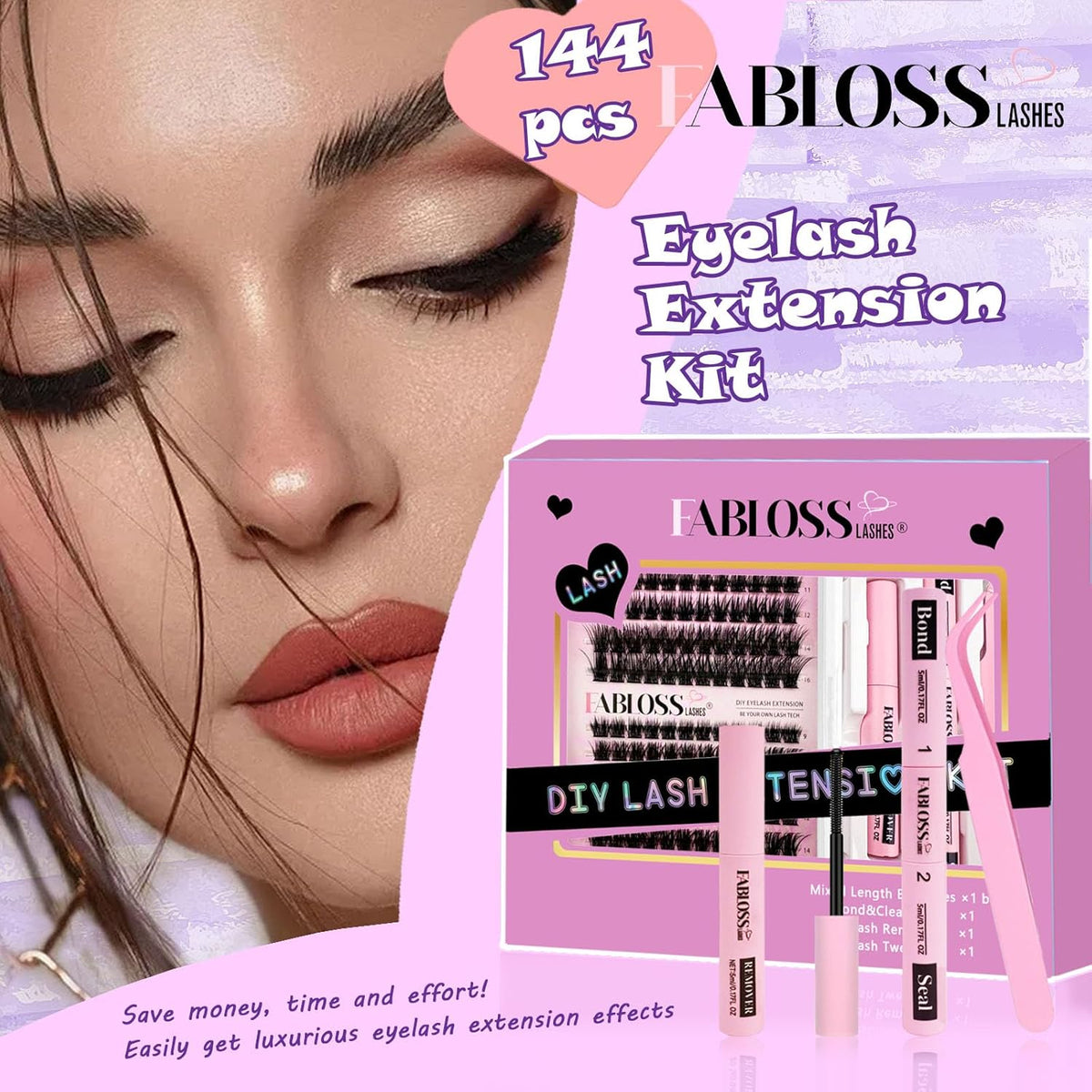 Lash Clusters Kit Fluffy 144Pcs Lash Clusters DIY Eyelash Extension Kit 80D Individual Lashes
