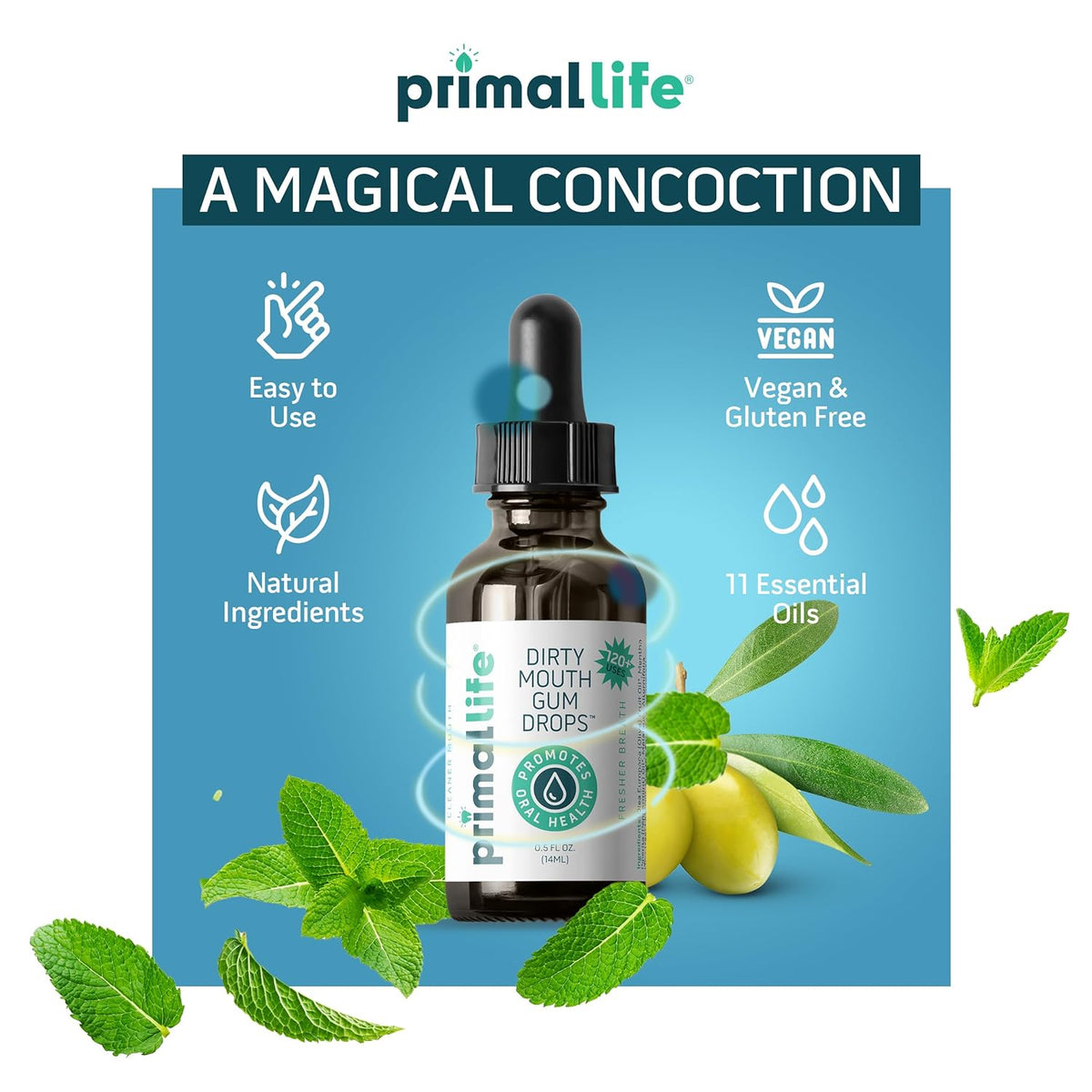 Primal Life Organics - Dirty Mouth Gum Serum, Natural Essential Oils, Promotes Good Breath, Gentle