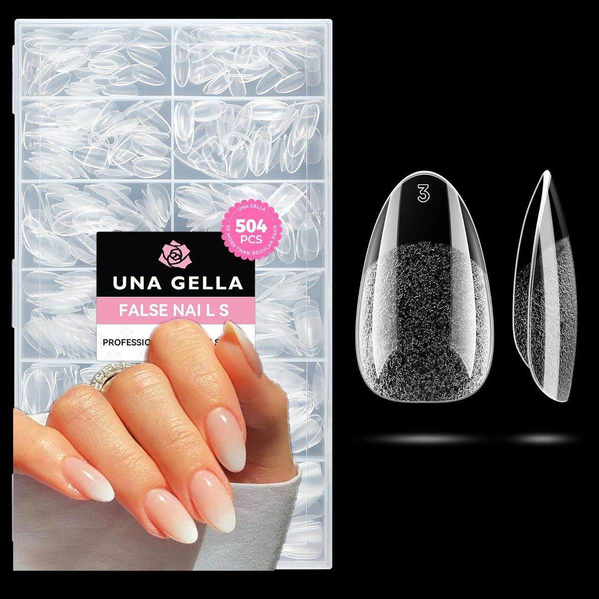 UNA GELLA Short Oval Almond Fake Nails 504pcs Press on Nails Pre-shape Short Almond Round Gel Nail
