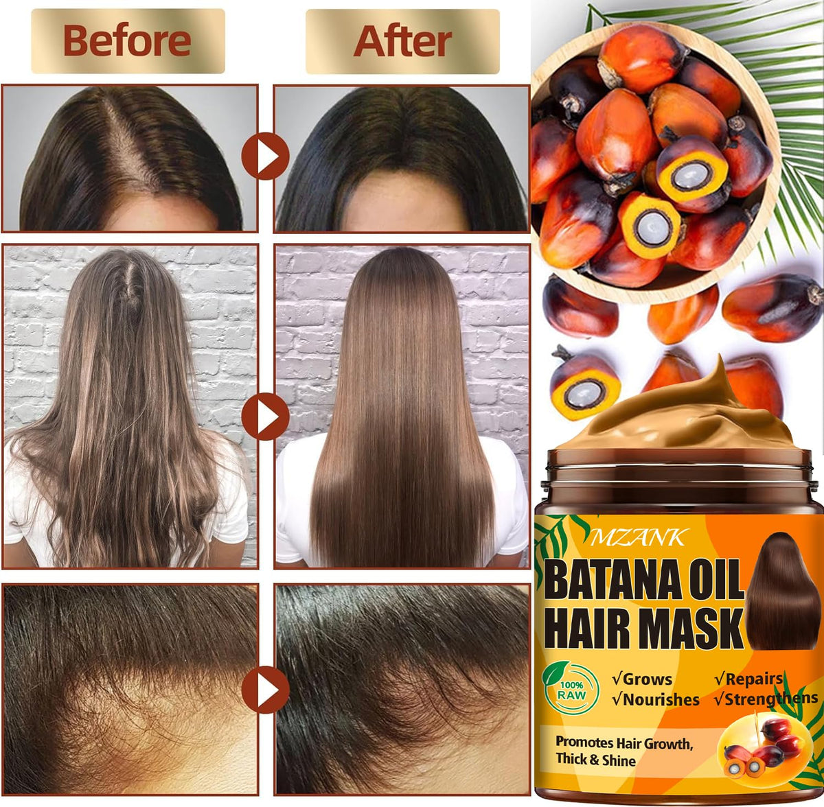 Batana Oil for Hair Growth & Keratin Hair Treatment Serum,Batana Hair Mask for Damaged Hair and