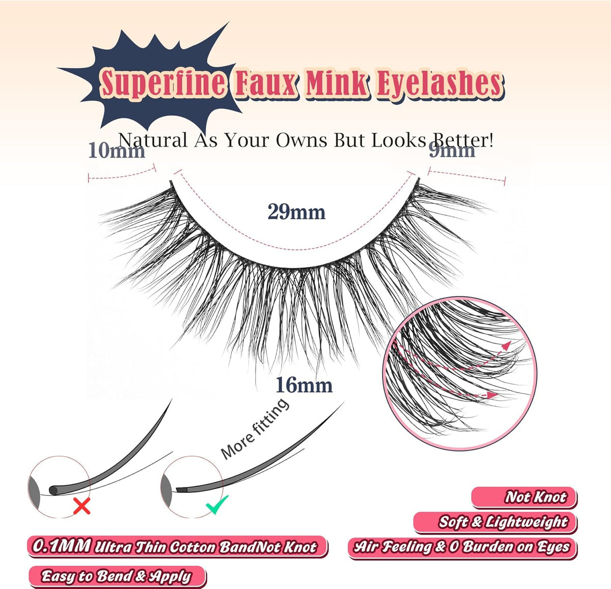Lashes False Eyelashes Natural 16mm Wispy Lashes Pack Fluffy Eyelashes C Curl Strip Lashes