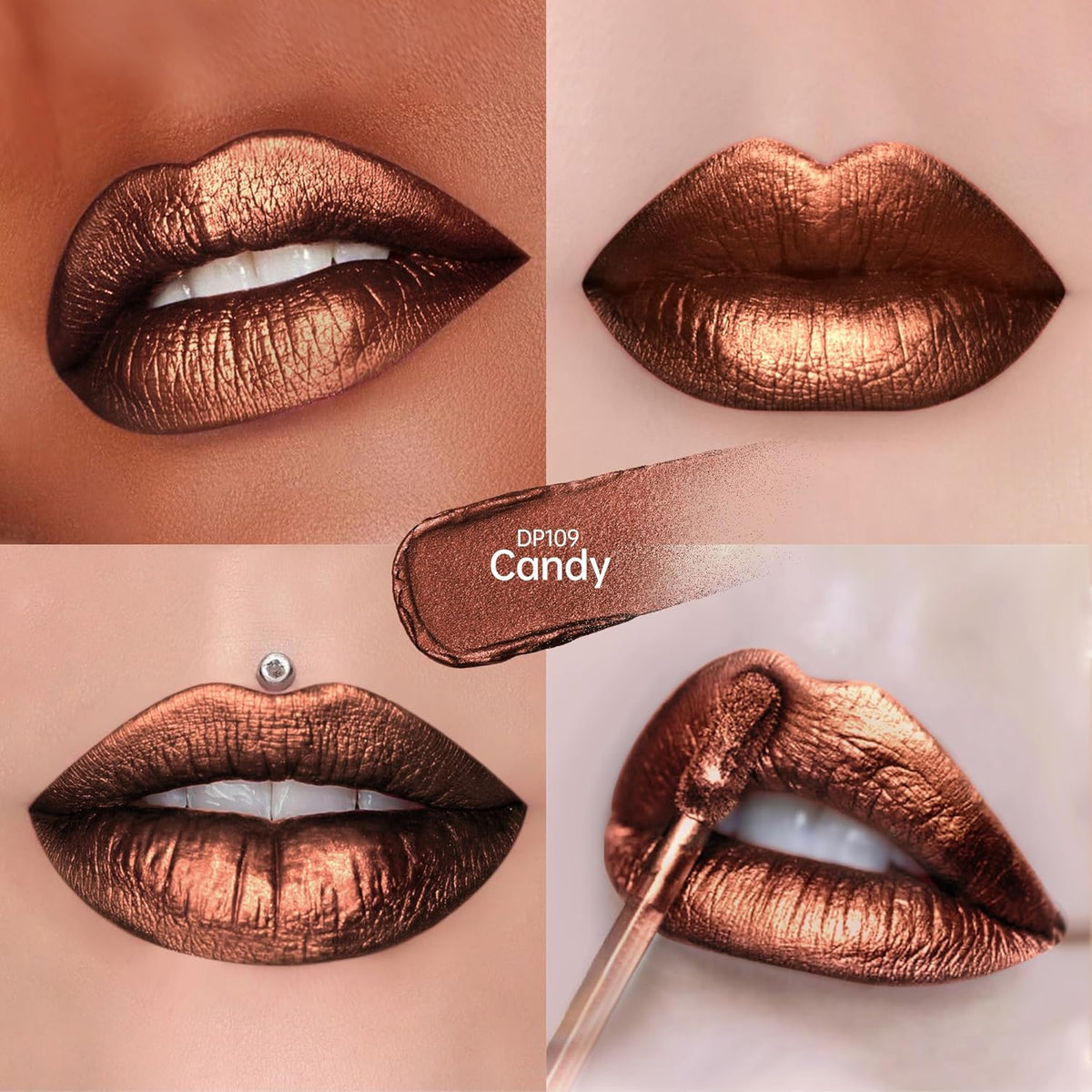 Chocolate Lipsticks for Women Metallic Lipstick Long Lasting Non Stick Cup Lip Gloss, Shimmer