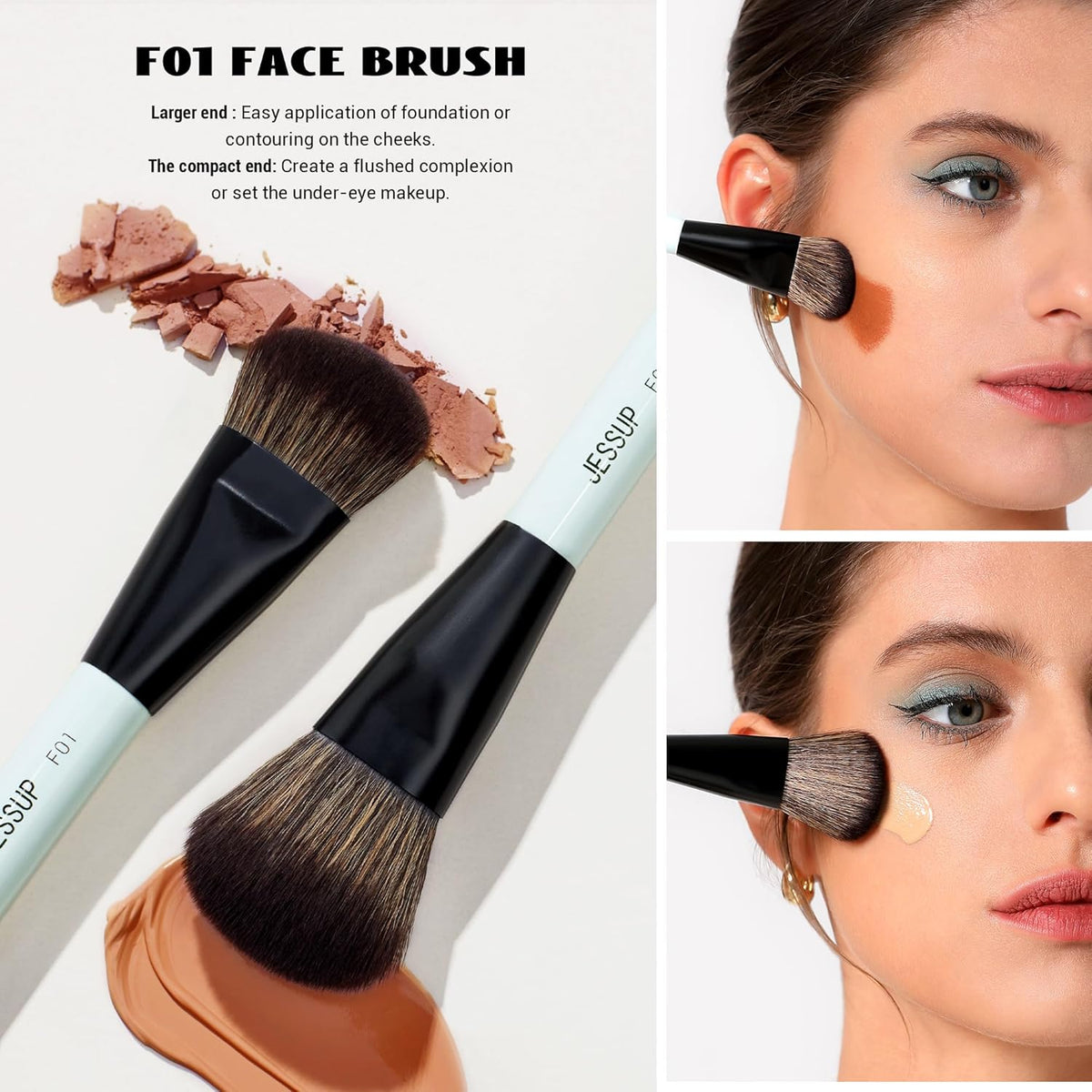 Jessup Makeup Brushes 2pcs Double Sided Foundation Brush Contour Brush Dual Ended Eye Blending