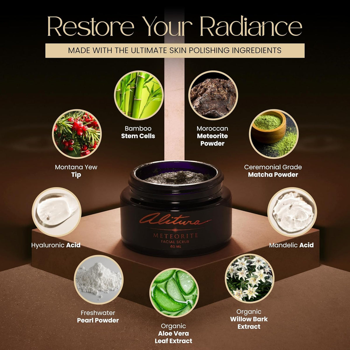 Alitura Meteorite Scrub – Exfoliating Face & Body Scrub with Pearl Powder & Bamboo Stem Cells