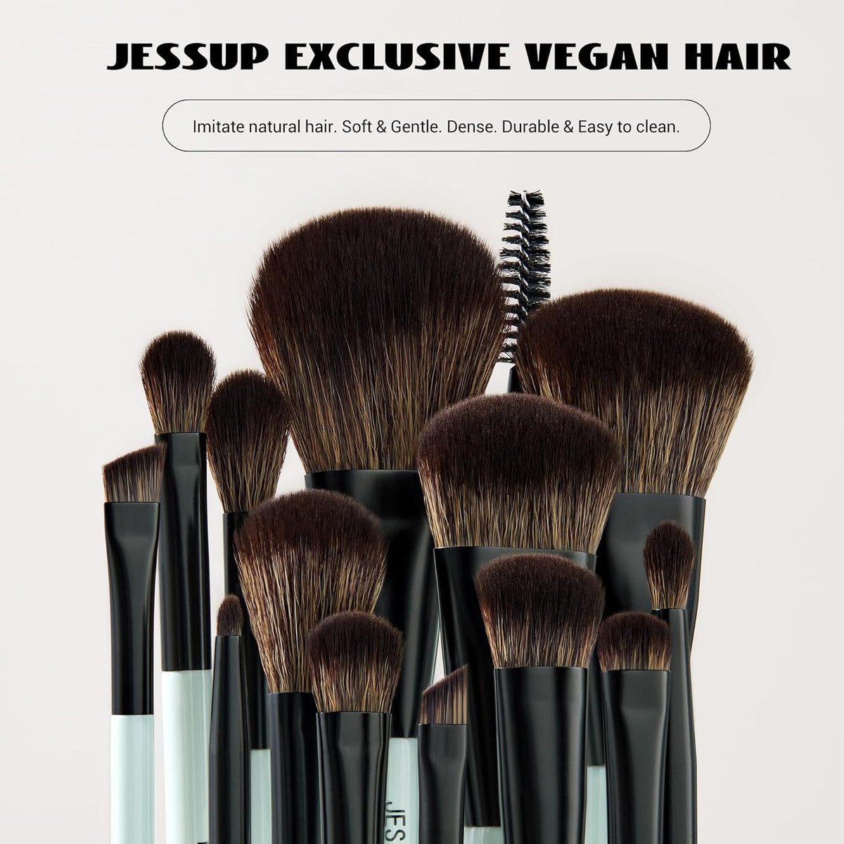 Jessup Makeup Brushes Set 10pcs, Double Sided Foundation Contour Blush Highlight Blending Eyebrow