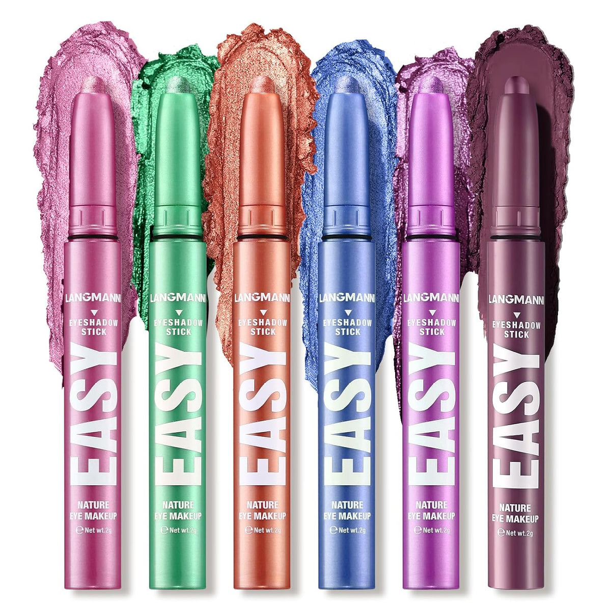 LANGMANNI Eyeshadow Stick, 6 PCS Waterproof Multi-Color Eyeshadow Pen Set, Creamy Long-Lasting Eye