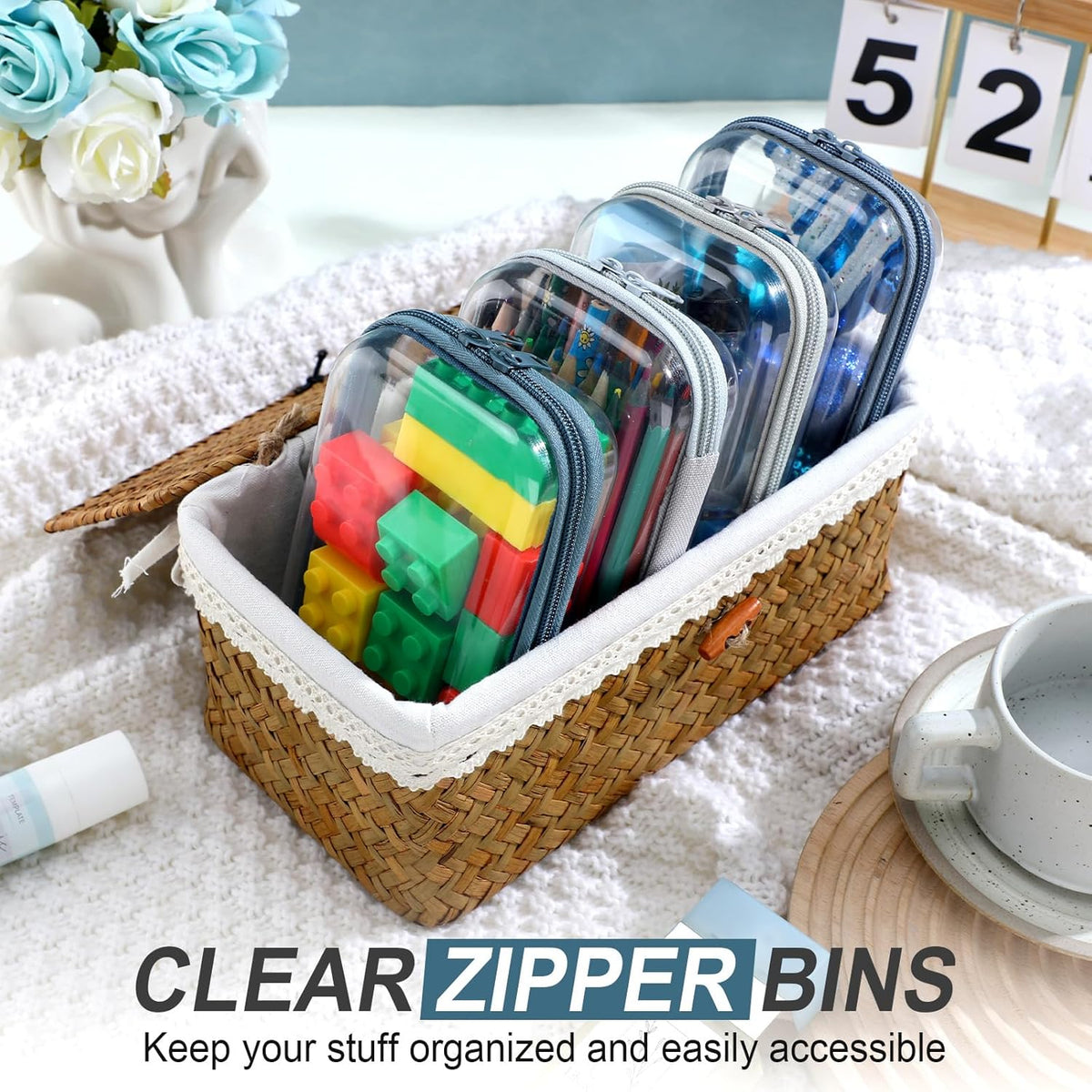 Hoolerry 4 Pcs Hard Clear Zipper Case Makeup Bags Plastic Pencil Pouch Transparent Storage Box
