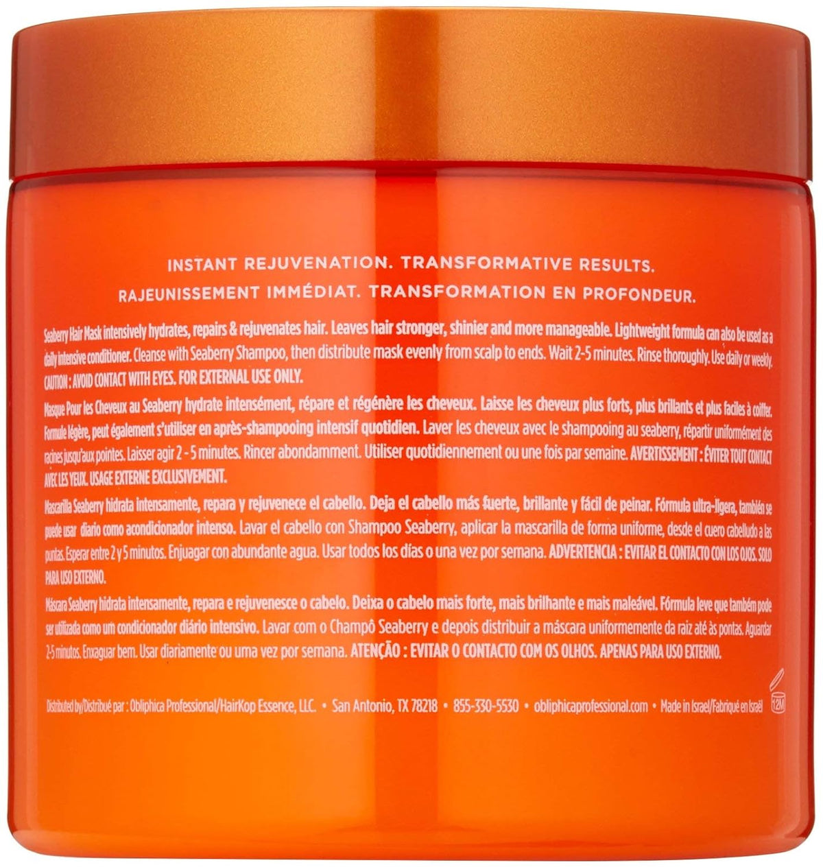Obliphica Seaberry Hair Mask - Deep Conditioning Hydrating Treatment for Dry and Damaged Hair
