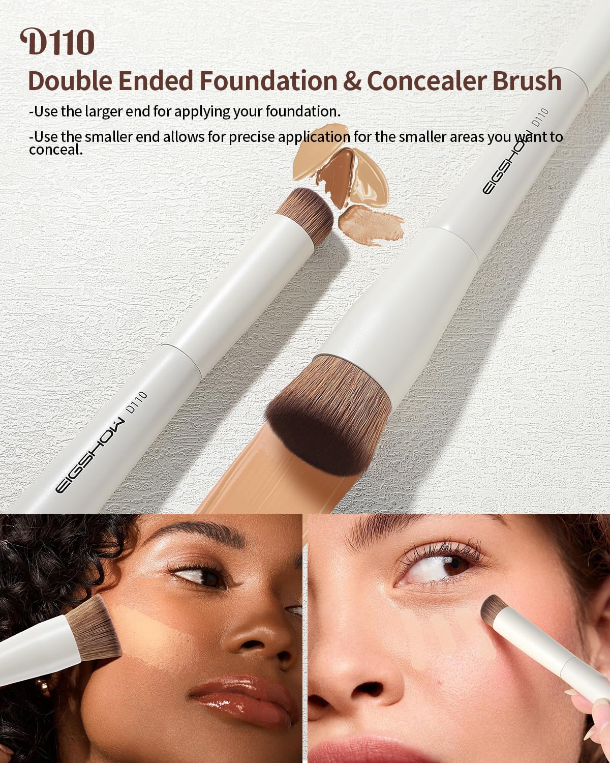 EIGSHOW Makeup Brush Set, 3Pcs Double Ended Face Makeup Brushes for Foundation Powder Contour