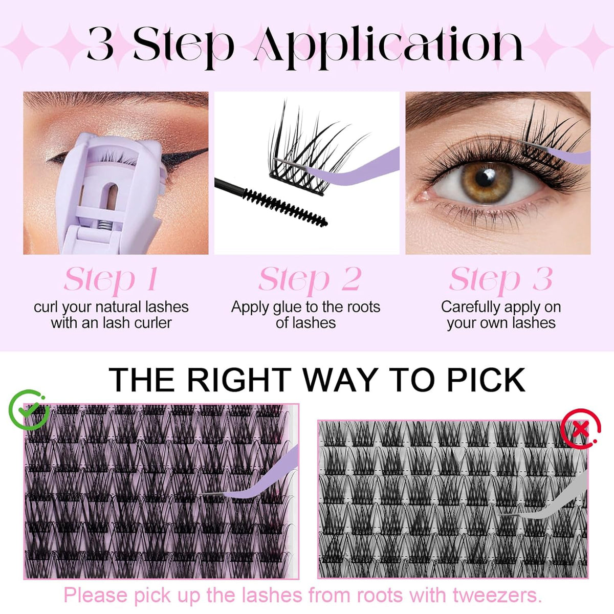 WENDY Lashes Clusters Kit DIY Eyelash Extension with Eyelash Curler Black Cluster Eyelash