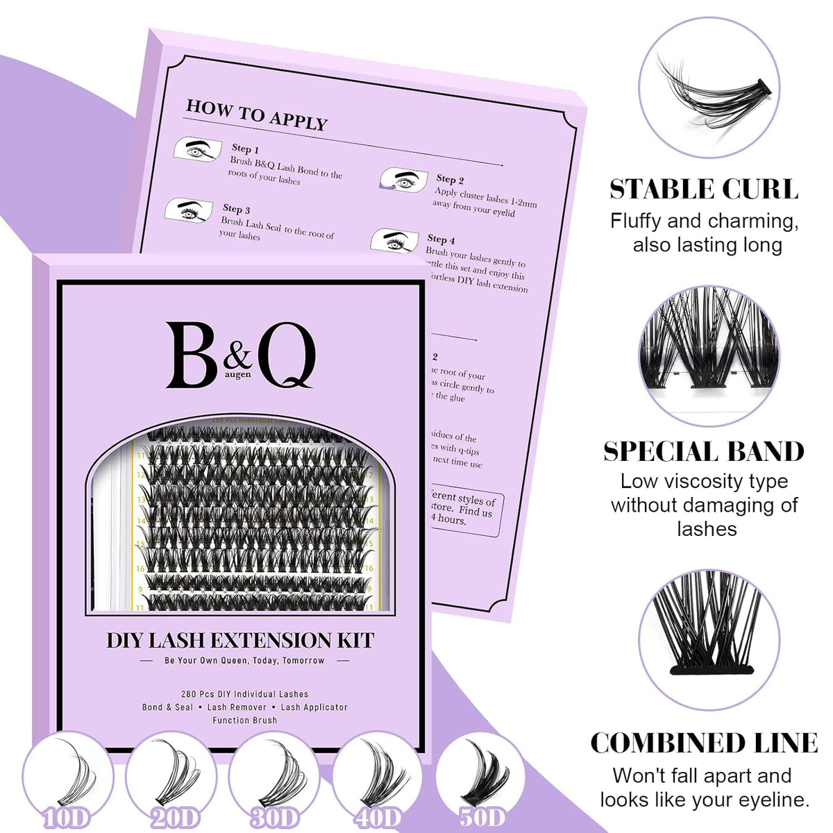 B&Q Lash Clusters Kit 280PCS Eyelash Clusters Kit,40D 50D D 9-16MIX Individual Lash Comfortable