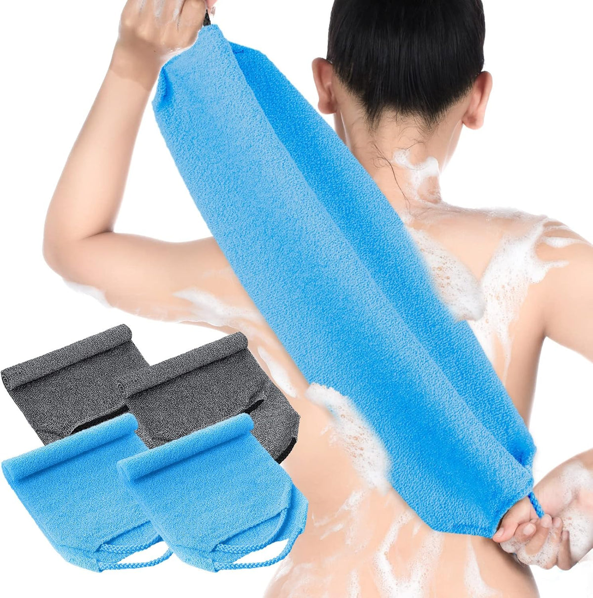Moukeren Exfoliating Back Scrubber with Handles 4 Pack Nylon Back Exfoliator Extended Length