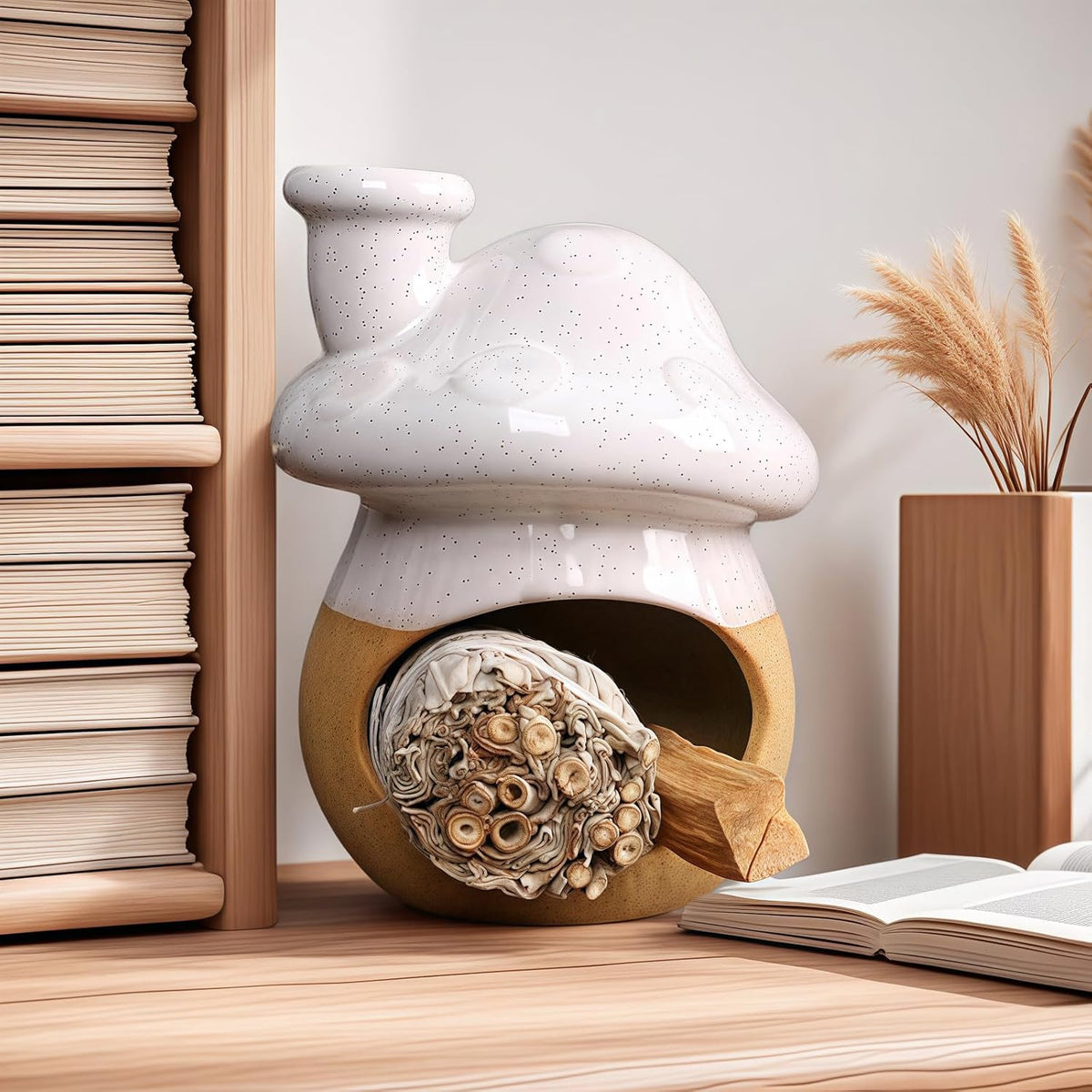 Mushroom Incense Holder, Ceramic Palo Santo Holder Burner & Sage Holder - Mini Tabletop Chiminea