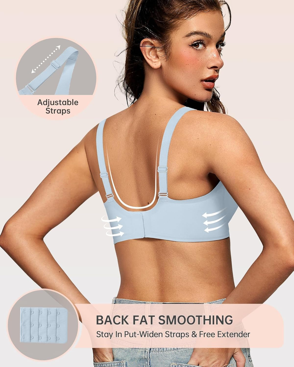 OEAK Womens Deep V Bras Wireless Comfortable Bra Supportive No Underwire Bras Tshirt Push Up