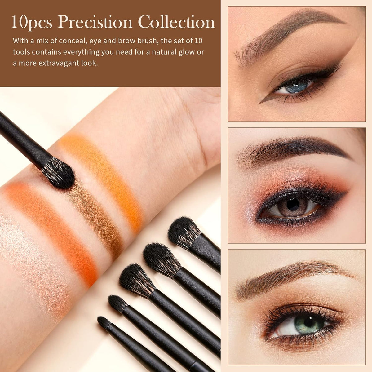 Jessup Eyeshadow Brush Set, 10Pcs Eye Makeup Brushes Professional for Blending Eye Shadow Liner