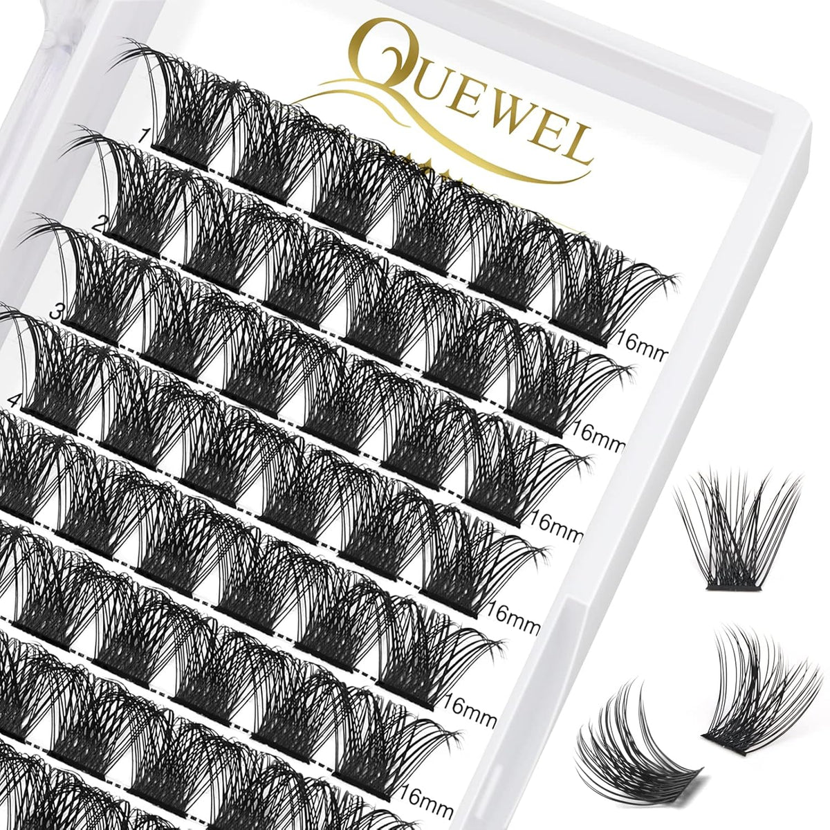 QUEWEL Lash Clusters 72 Pcs Cluster Lashes Wide Stem Eyelash Clusters C/D Curl 8-16mm DIY Eyelash
