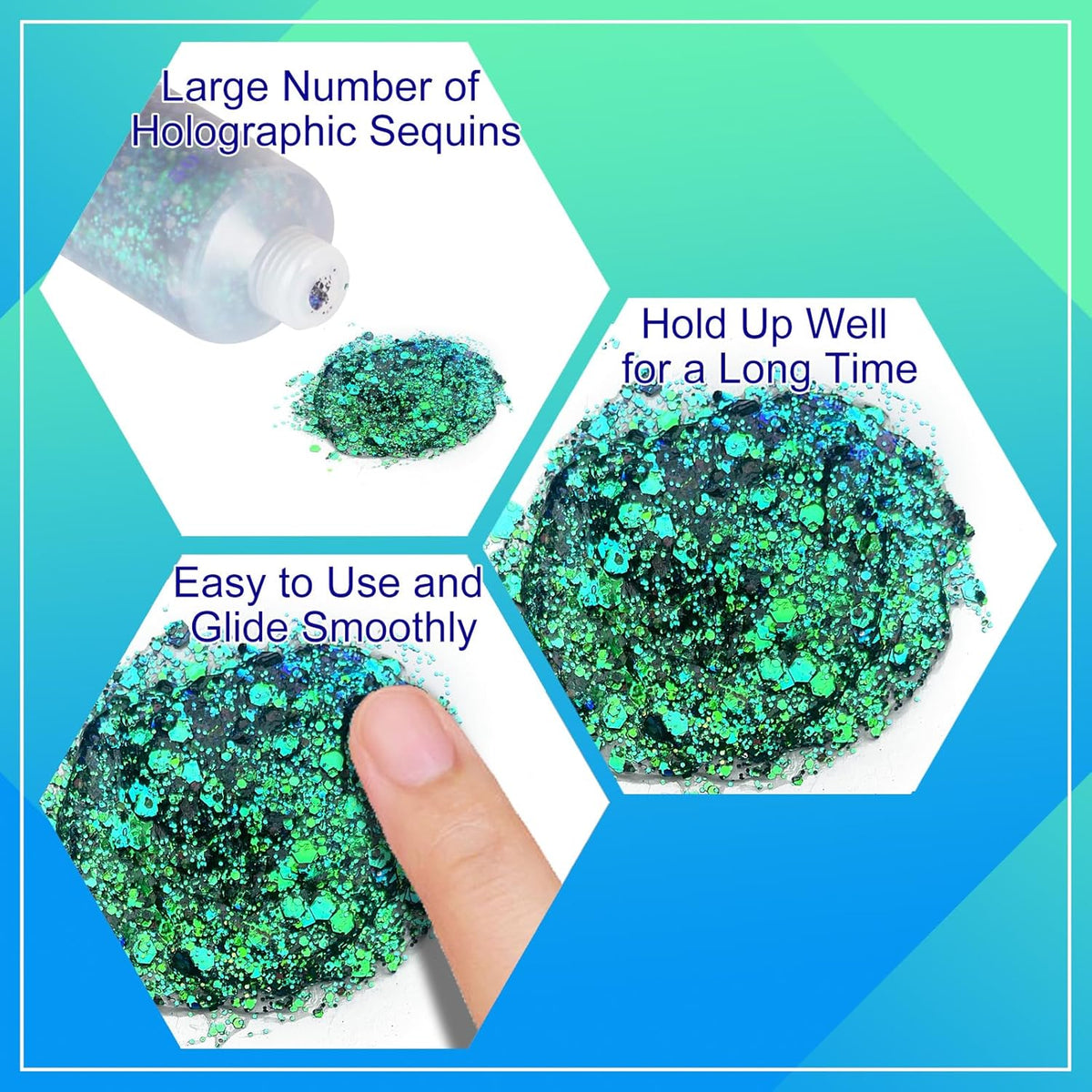 MEICOLY Chameleon Green Face Body Glitter,St Patricks Day Accessories,Color Changing Mermaid Face