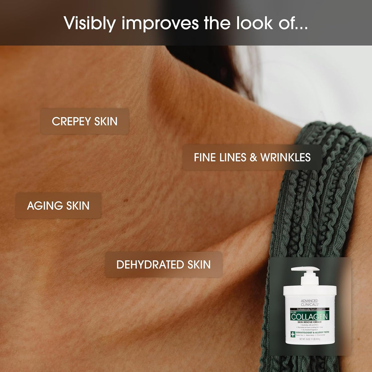 Advanced Clinicals Collagen Body Oil + Unscented Collagen Cream Body Lotion & Face Cream 2PC Beauty