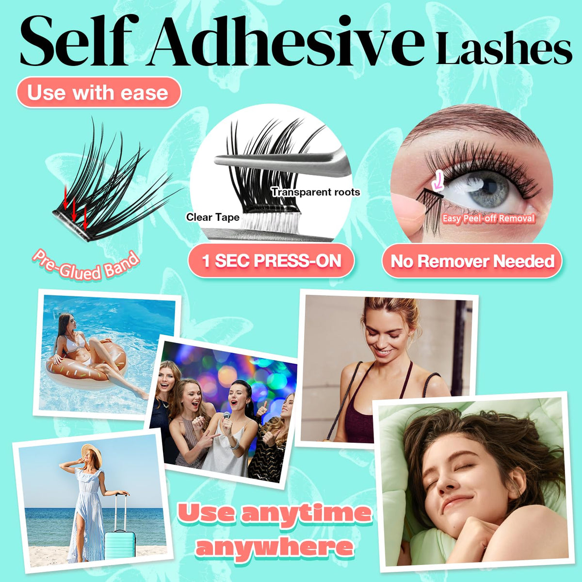 No Glue Needed Lashes, Self Adhesive Eyelashes, DIY Lash Cluster Eyelash Extensions Kit