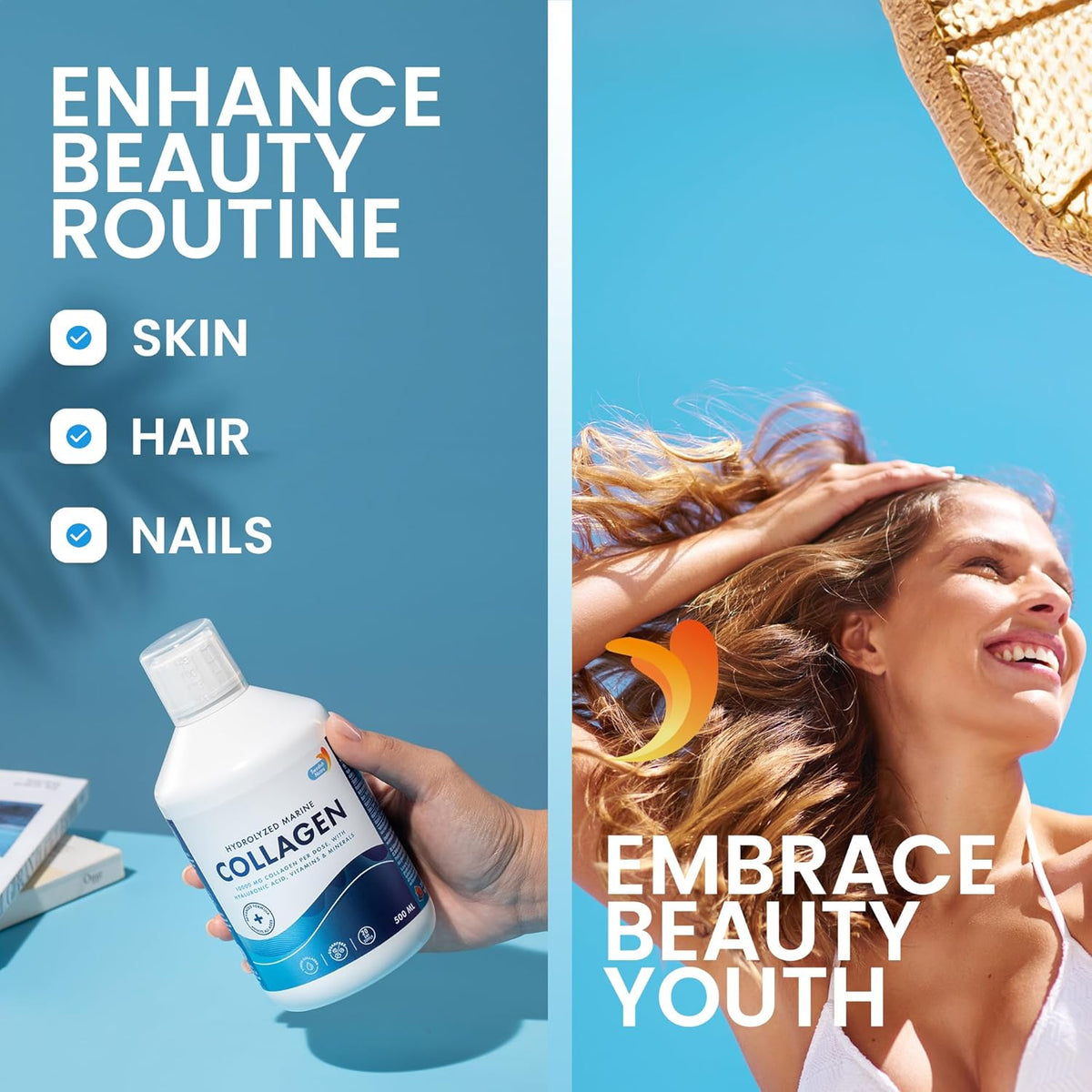 Swedish Nutra - 10,000 mg Hydrolyzed Marine Collagen Liquid Supplement - 500 ml, 20 Day Supply |