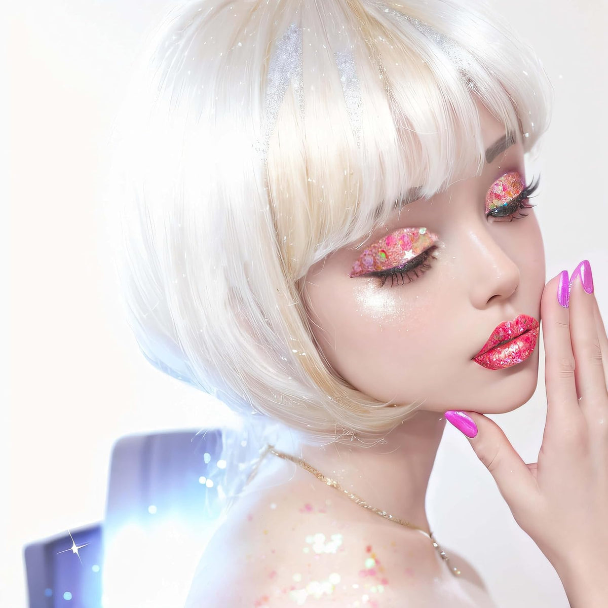 MEICOLY Pink Face Glitter,Pink Body Glitter,Sparkly Hair Glitter,Singer Concerts Lover Heart Chunky
