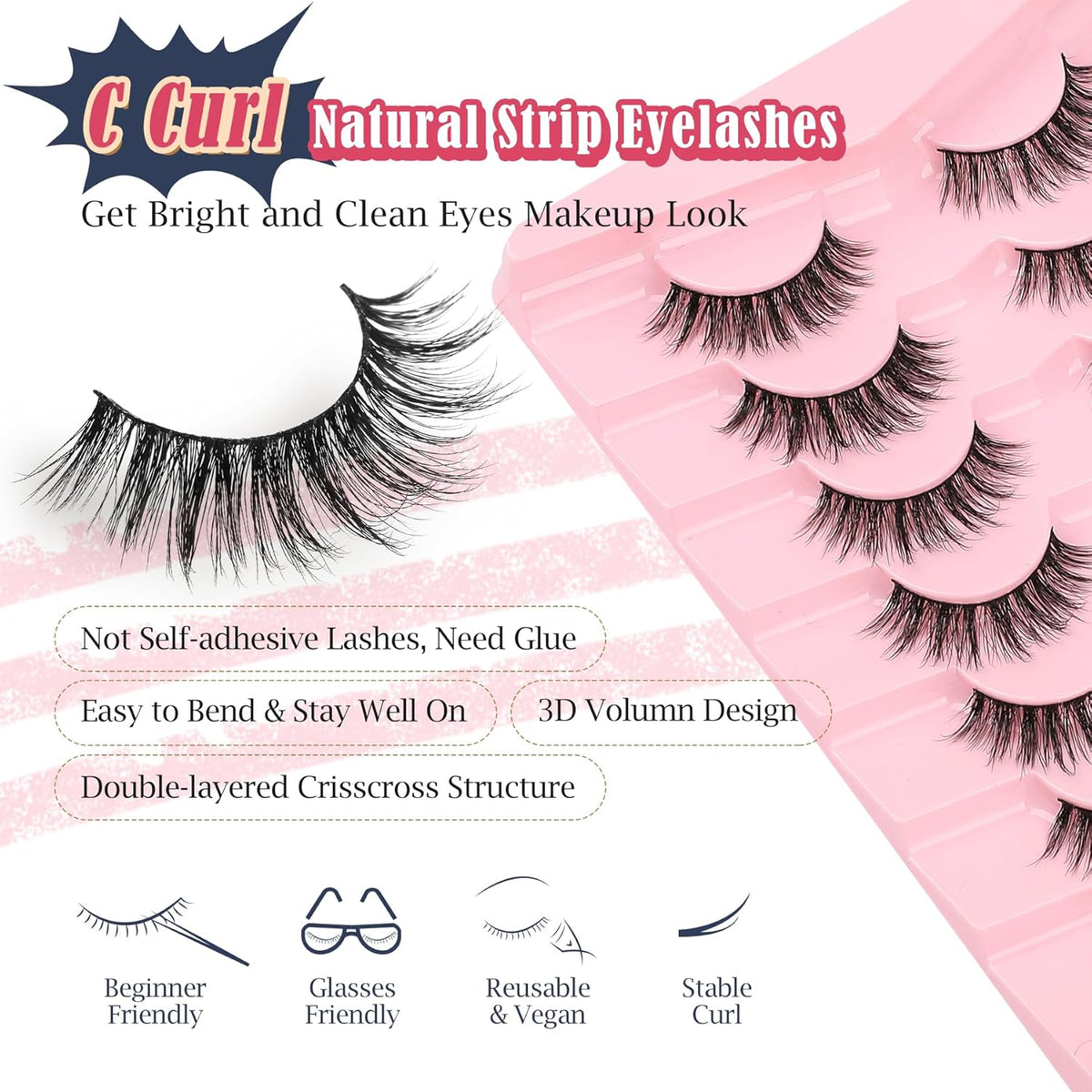 False Lashes Wispy Eyelashes Natural Look 15MM Fake Eyelash with 0.1MM Thin Band Lightweight 3D