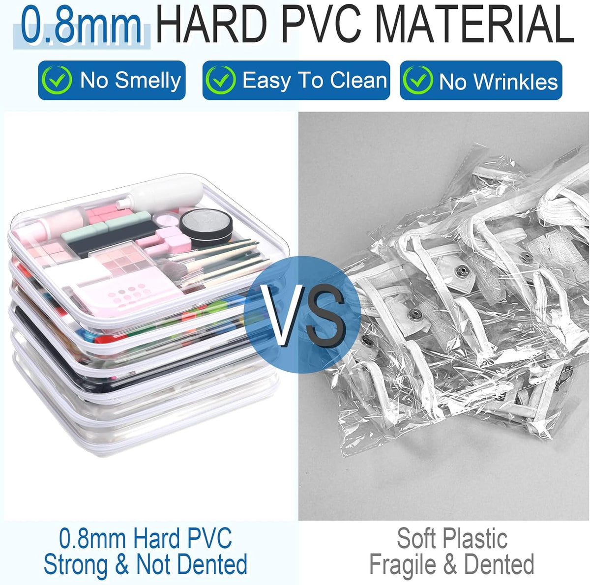 Sanwuta 6 Pcs Clear Hard Zipper Case Pencil Pouches Hard Plastic Zipper Pouches Makeup Bag