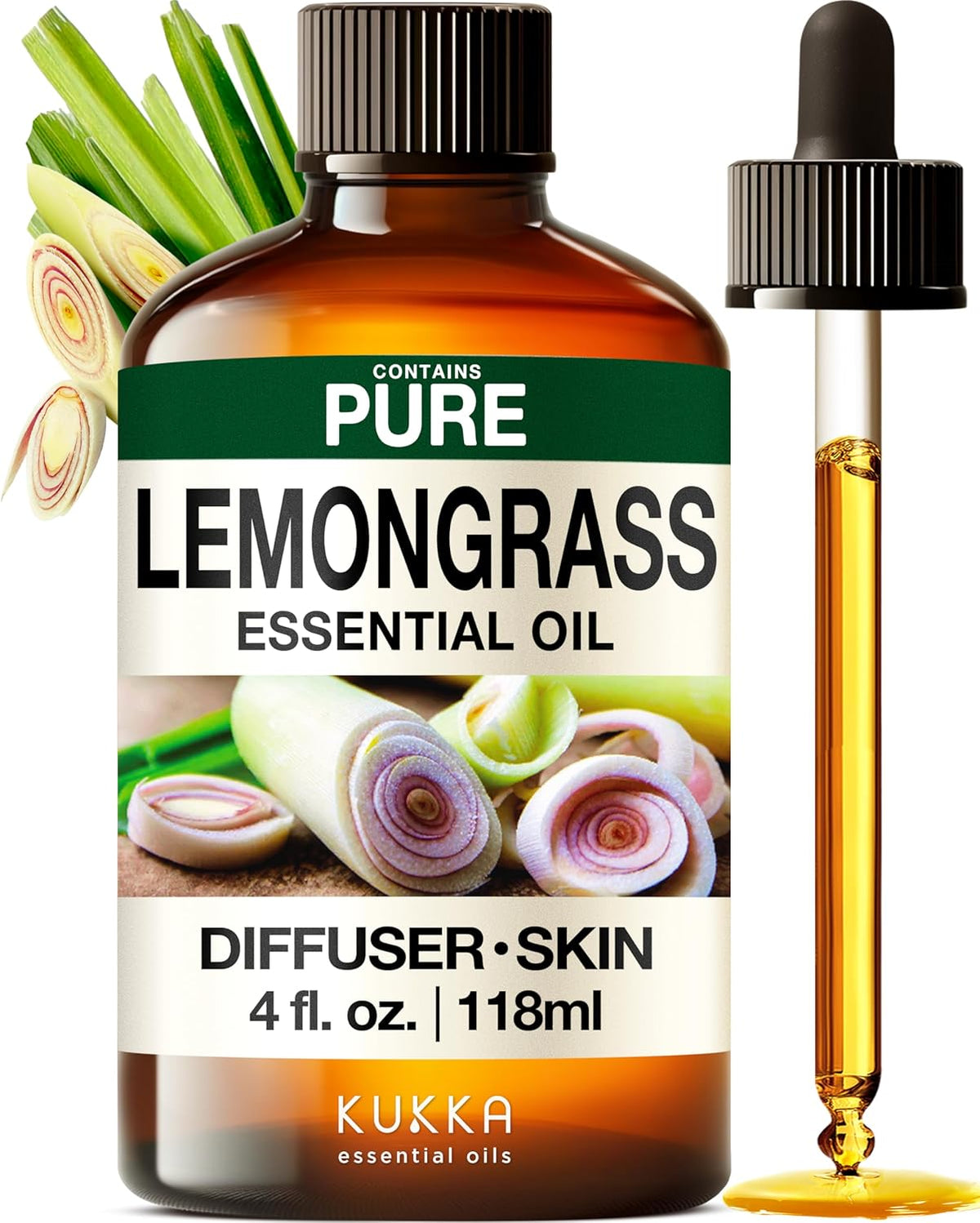 Kukka Lemongrass Essential Oil for Skin, Diffuser & Hair - 4 Fl Oz - Cleansing & Nourishing