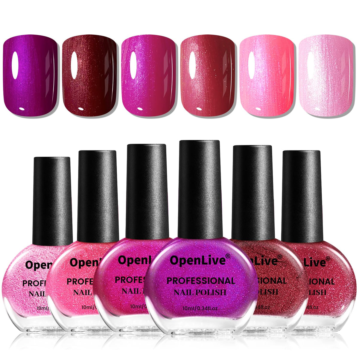 10ml 6 Colors Red Glitter Nail Polish Set Glitter Rose Red Pink Deep Purple Series Nail Polish