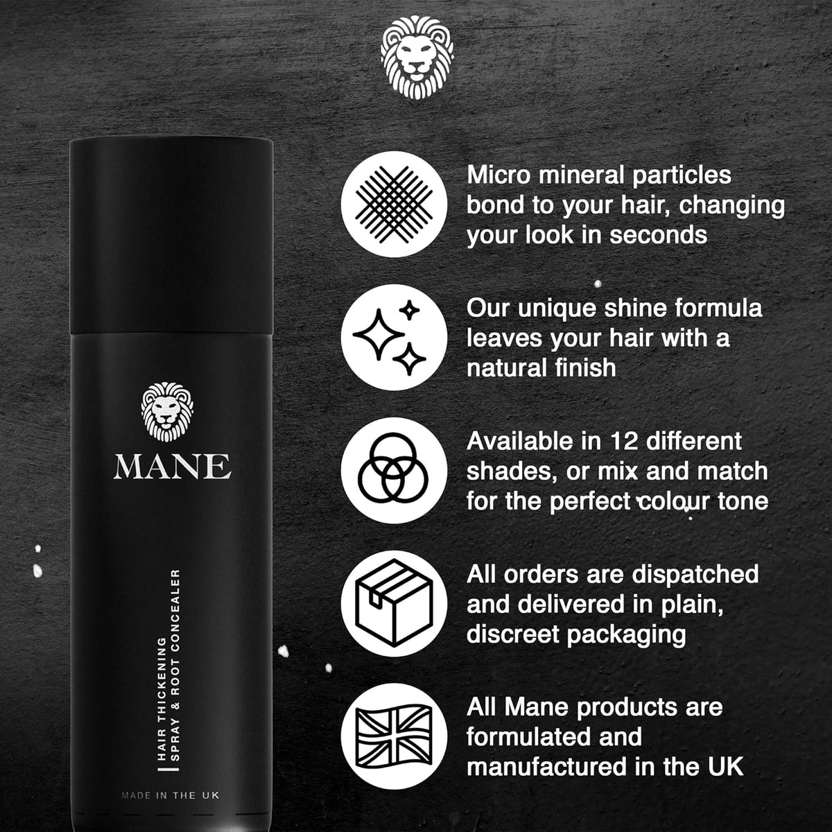 Mane Hair Thickening Spray & Root Touch Up, Instantly Thicker Hair for Men & Women, Fill in