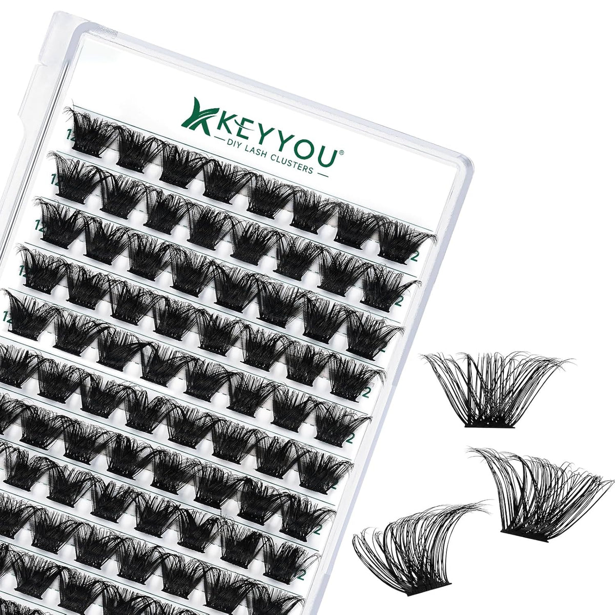 Lash Clusters 96pcs Eyelash Clusters D Curl 12mm Cluster Lashes KEYYOU Volume Wispy Lash Extension