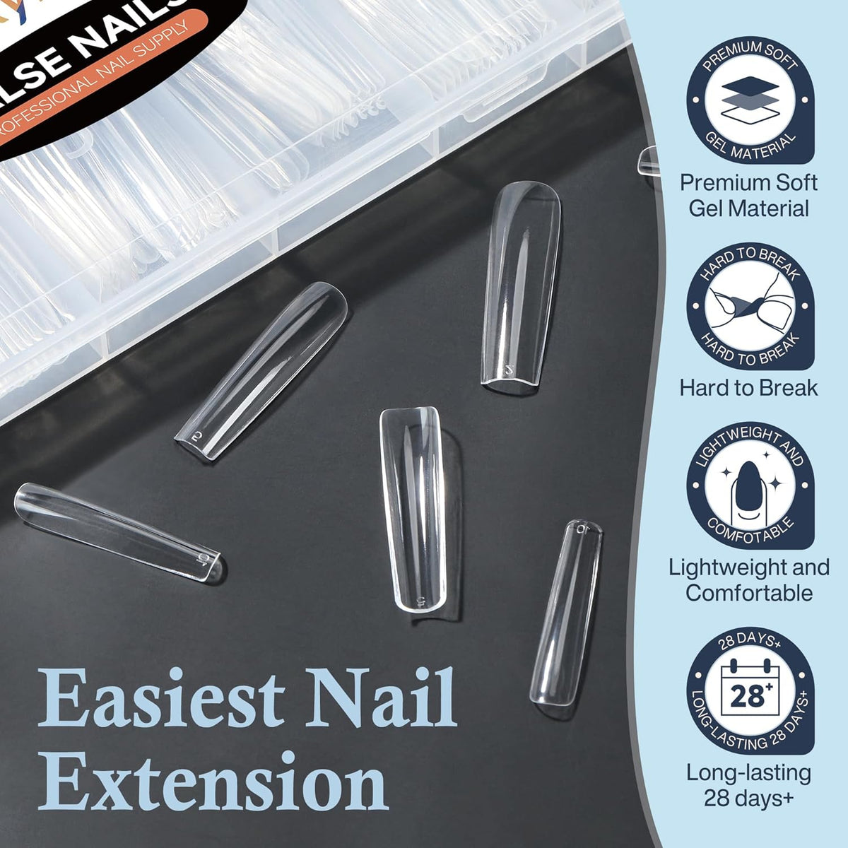 Tapered Square Nail Tips, XXL 240Pcs 12 Sizes Full Cover Fake Nails Extra Long Straight Nail Tips