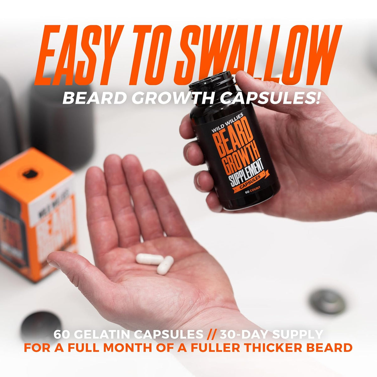 Wild Willies Beard Growth Kit - Capsules & Boost Serum - Natural Growth Oil With Biotin & Caffeine