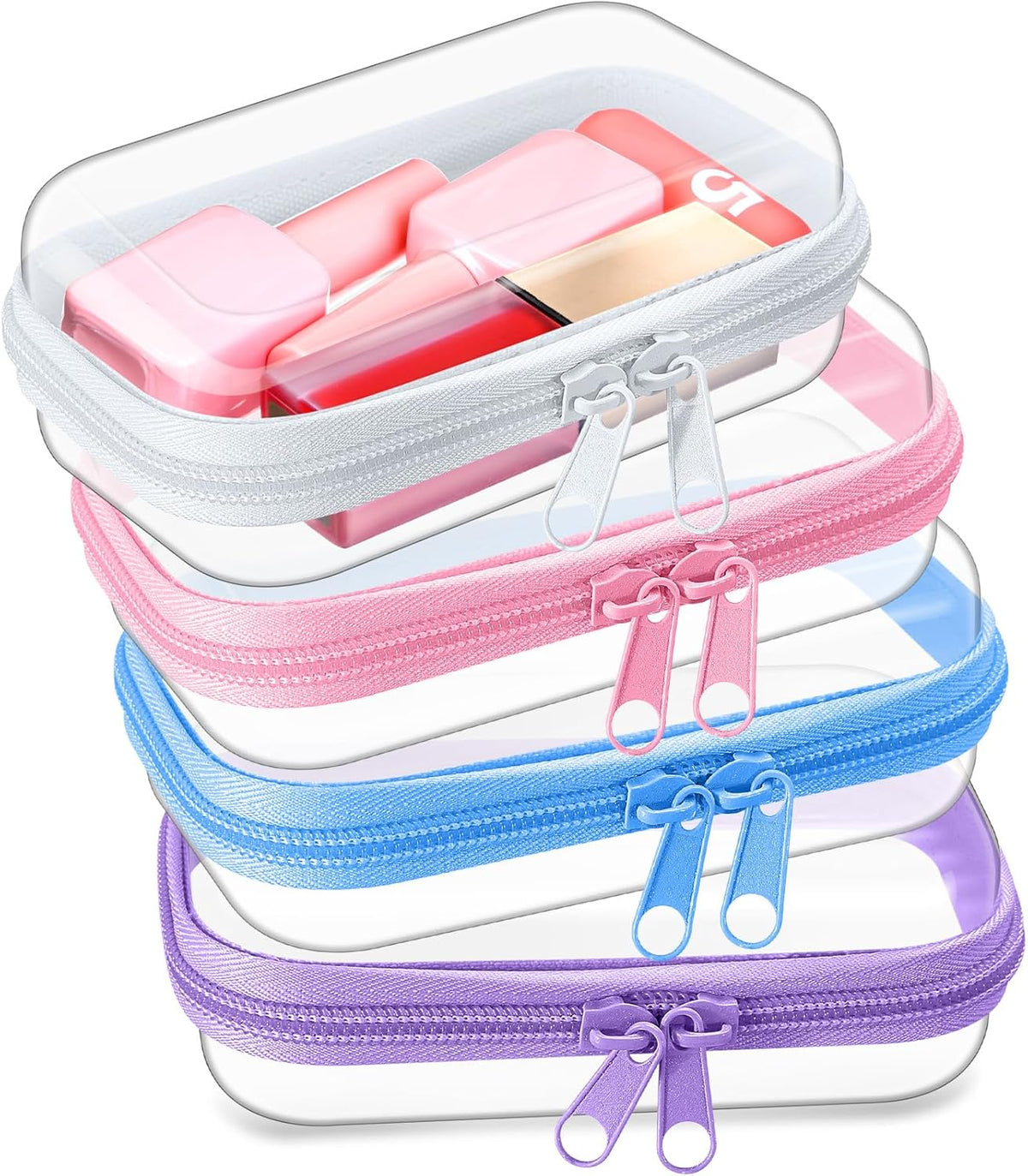 Hoolerry 4 Pcs Hard Clear Zipper Case Makeup Bags Plastic Pencil Pouch Transparent Storage Box