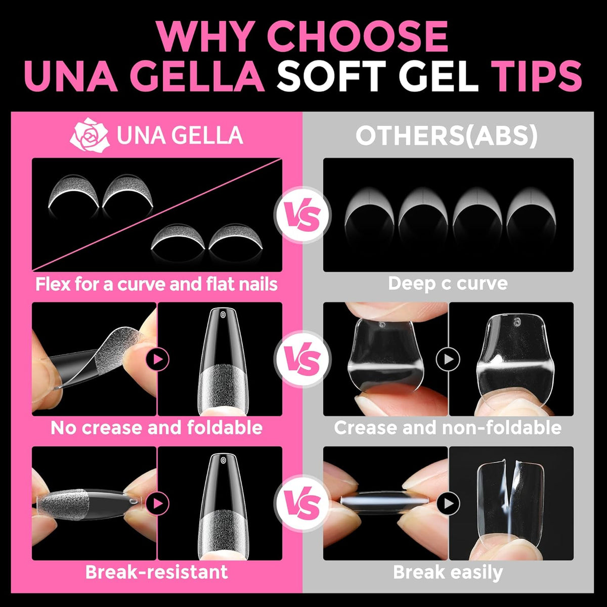 UNA GELLA Long Coffin Nail Tips: 216pcs Coffin Acrylic Fake Nails Full Cover Gel Nail Tips Press On
