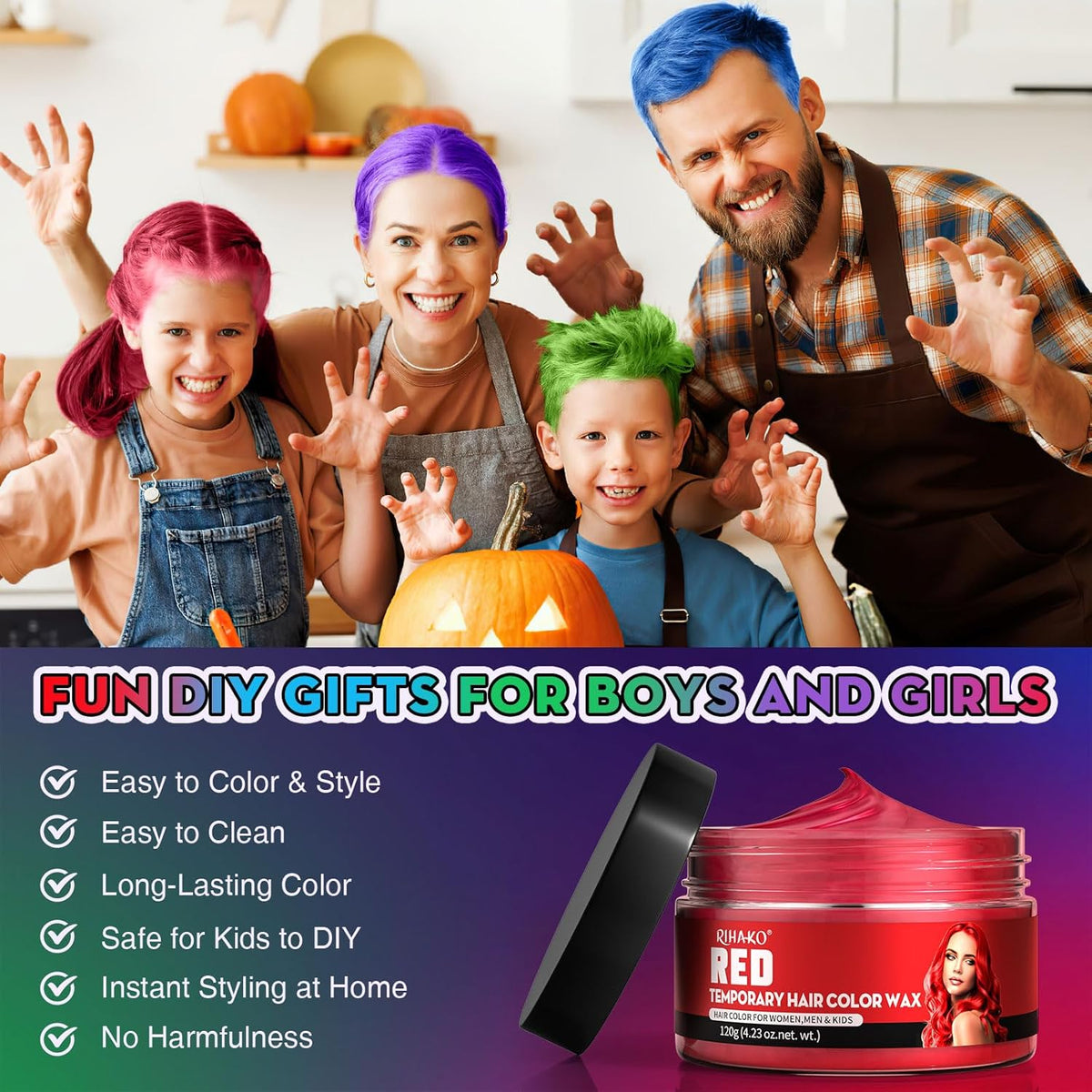 4 Colors Temporary Hair Color for Kids,Gifts for Teens,Girls,Boys,Fun Gifts for Kids,Temporary Hair