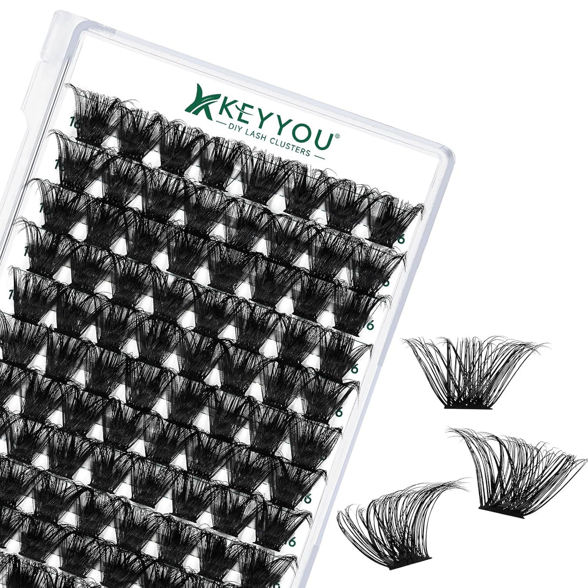Lash Clusters 96pcs Individual Lashes D Curl 16mm Eyelash Clusters KEYYOU Volume Wispy Lash