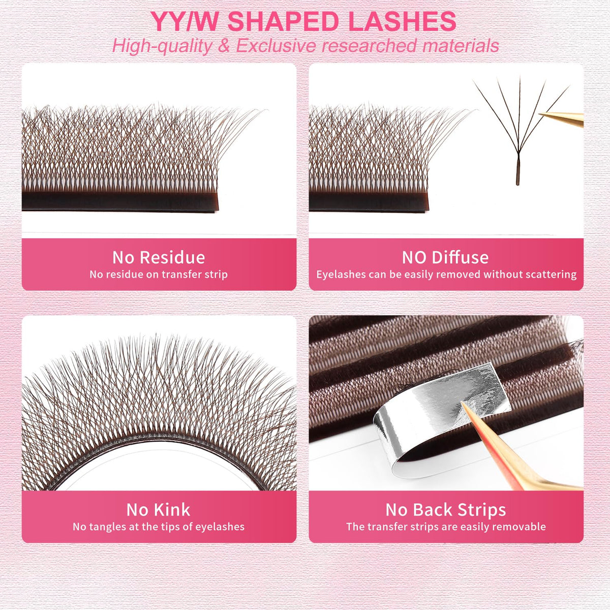 W Lash Extensions Brown 5D Eyelash Extensions W Shape 0.07mm Thickness D Curl Mix 8-15mm Premade