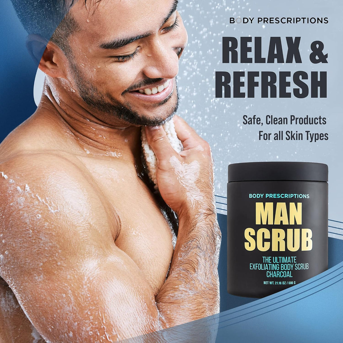 Body Prescriptions Men’s Exfoliating Body Scrub – Ultimate Skin Cleansing Wash in Jar with