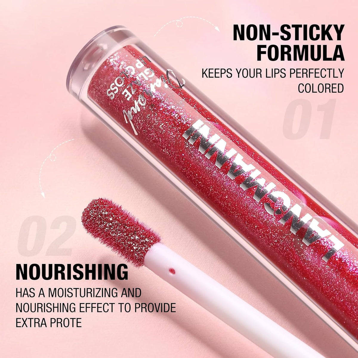 LANGMANNI 10 Colors Diamond Glitter Lip Gloss Set,Long Lasting High Shine Shimmer Liquid Lipstick